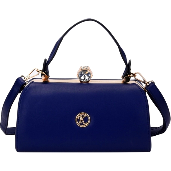 Navy Faux Leather Medium Size Tote Bag with Handle Drop and Shoulder Strap - Picture 1 of 12